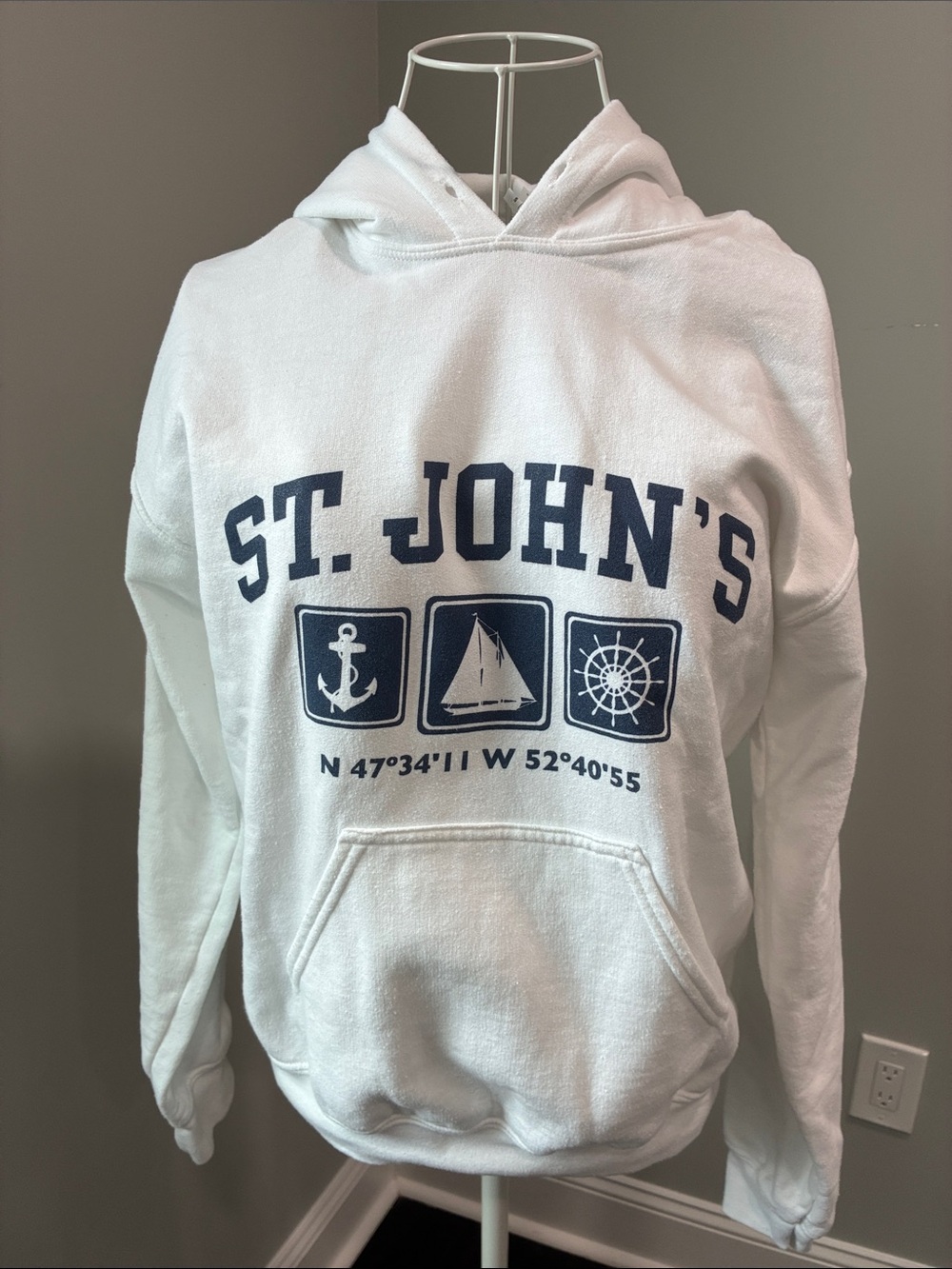 St. John White Hoodie with Navy Nautical Graphics